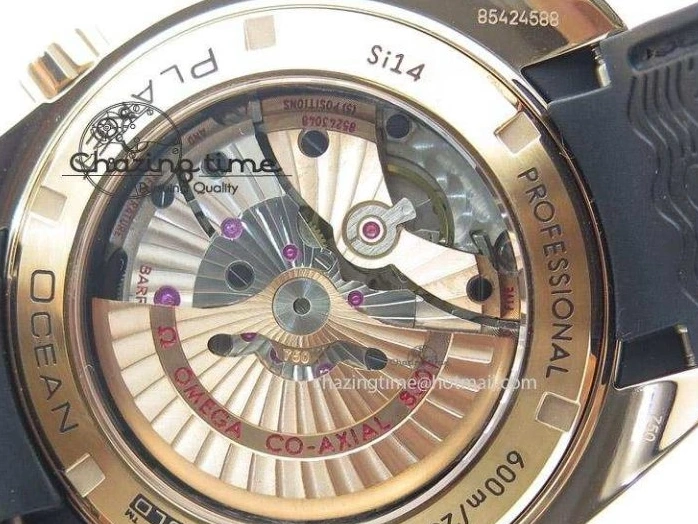 0112 Bright Planet Ocean Professional Rose Gold Liquid Metal V6F 45mm on Black Rubber Strap A 8287